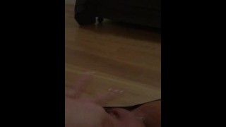 Teen wearing pantyhose squirts everywhere while spying on couple fucking