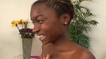 Sexy ebony teen loves white cock