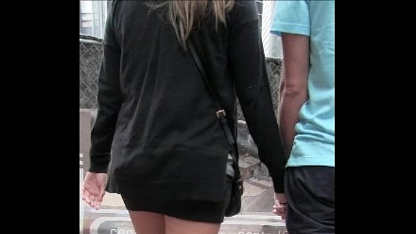 Candid Brunette in Miniskirt Long legs Creep shot Street 24 sec