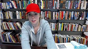 teen latina in public library showing off her huge tits and massaging her pussy